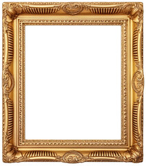 Vintage and antique gold photo frame isolated on transparent background