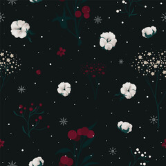 Seamless Christmas floral pattern with snowflakes - 677750491