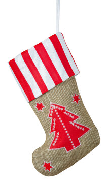 Red christmas boot with gifts on  transparent  background