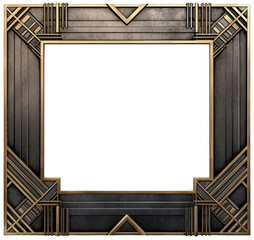 Vintage and antique art deco photo frame isolated on transparent background