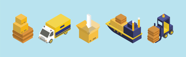 Warehouse Delivery and Logistics Isometric Element Vector Set