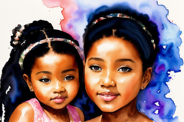Celebrating the Black Family Legacy. Black boy, black girl. Black mother and daughter. Generative AI