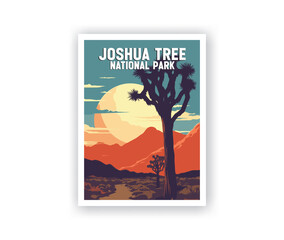 Joshua Tree, National Park Illustration Art. Travel Poster Wall Art. Minimalist Vector art. Vector Style. Template of Illustration Graphic Modern Poster for art prints or banner design.