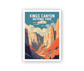 Kings Canyon, National Park Illustration Art. Travel Poster Wall Art. Minimalist Vector art. Vector Style. Template of Illustration Graphic Modern Poster for art prints or banner design.