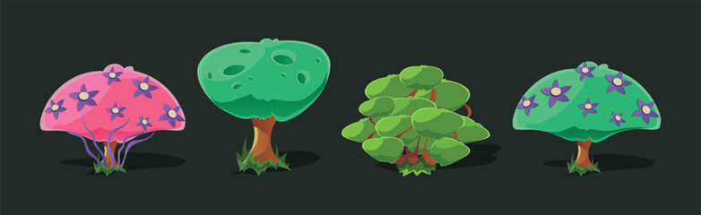 Fantastic Tree and Alien Magic Plants Game Asset Vector Set
