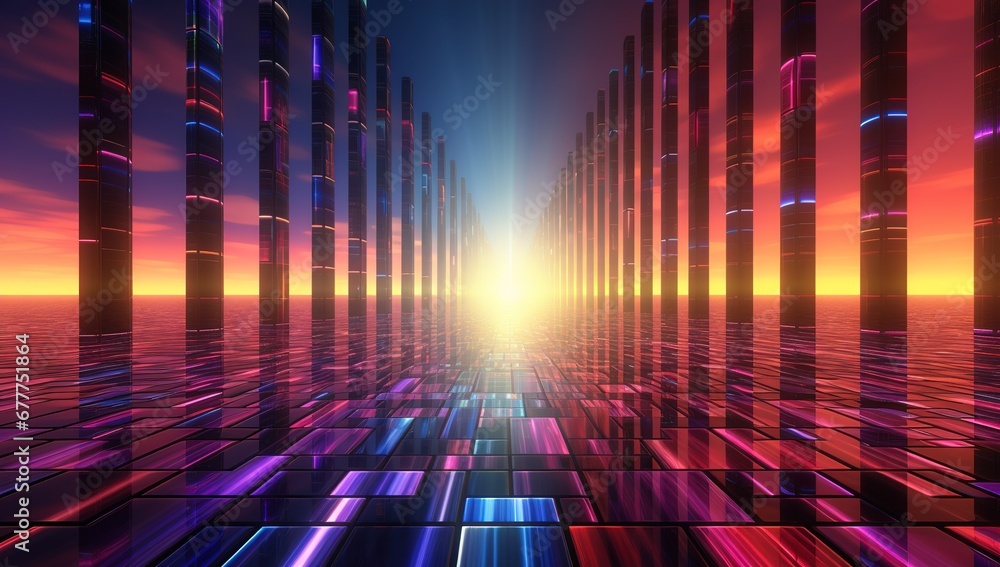 Poster bright cubes in tunnel perspective: modern and futuristic abstract background