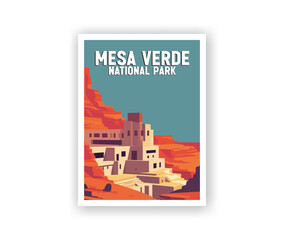 Mesa Verde, National Park Illustration Art. Travel Poster Wall Art. Minimalist Vector art. Vector Style. Template of Illustration Graphic Modern Poster for art prints or banner design.