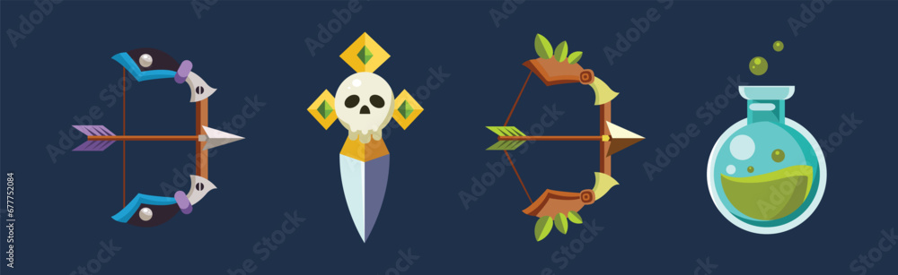 Poster fantasy weapon as game asset and icon vector set