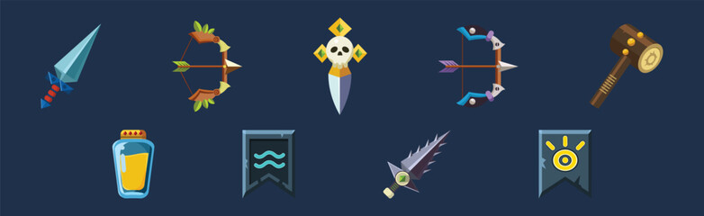 Obraz premium Fantasy Weapon as Game Asset and Icon Vector Set