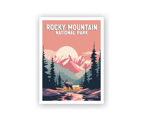 Rocky Mountain, National Park Illustration Art. Travel Poster Wall Art. Minimalist Vector art. Vector Style. Template of Illustration Graphic Modern Poster for art prints or banner design.