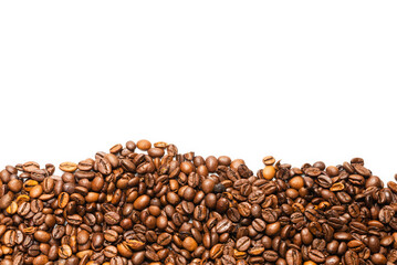Coffee beans on a white background. Top view.