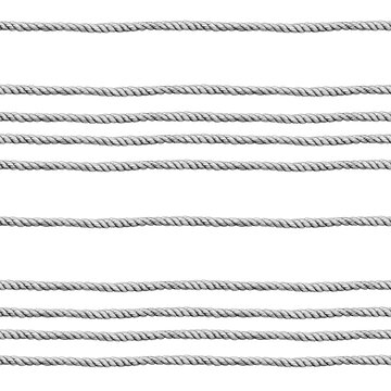 Seamless pattern of rope cords. Hand drawn illustration. Hand painted  elements on white background.