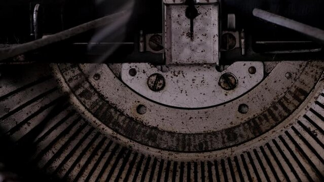 vintage typewriter keyboard close-up, creative process and literary creation concept, atmosphere journalism and reportage, Undecipherable script, articles about antiques and collecting