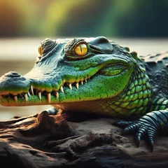 Poster A huge crocodile basks in the sun. Generative AI © Yan Gordiza