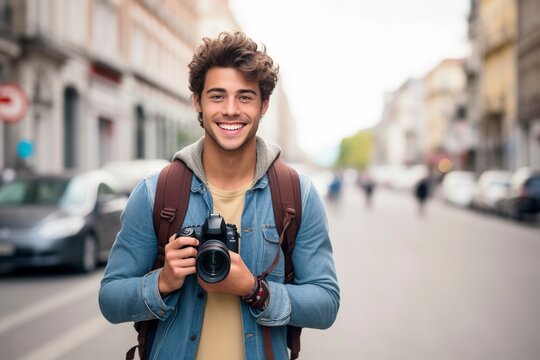 A young digital nomad makes a living by photographing on the street.