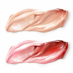 Colorful smear and texture of lipstick on white background. Trendy color makeup swatch