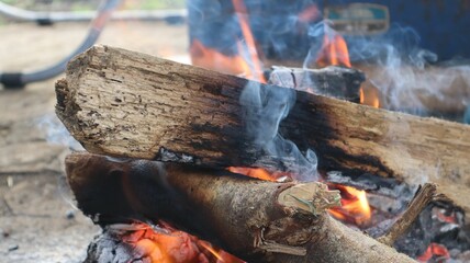 Smoky bonfire burning outdoors