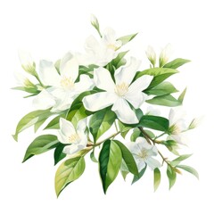 watercolor jasmine flowers illustration on a white background. - obrazy, fototapety, plakaty