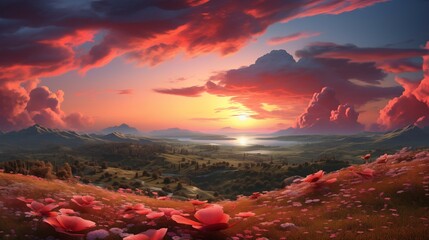 paisaje de puesta de sol rosa