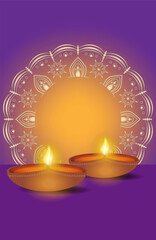 Luxury circular pattern in form of mandala with oil diya . Decorative ornament in ethnic oriental style. Diwali celebration. Festival of lights