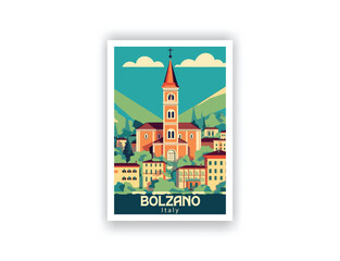 Bolzano, italy. Vintage Travel Posters. Vector art. Famous Tourist Destinations Posters Art Prints Wall Art and Print Set Abstract Travel for Hikers Campers Living Room Decor