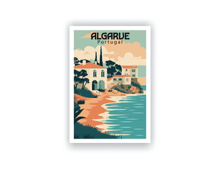 Algarve, Portugal. Vintage Travel Posters. Vector art. Famous Tourist Destinations Posters Art Prints Wall Art and Print Set Abstract Travel for Hikers Campers Living Room Decor