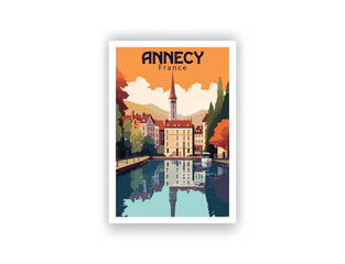 Annecy, France. Vintage Travel Posters. Vector art. Famous Tourist Destinations Posters Art Prints Wall Art and Print Set Abstract Travel for Hikers Campers Living Room Decor