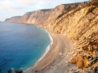 Beautiful view of the blue sea and sandy beach Platia Ammos, Kefalonia