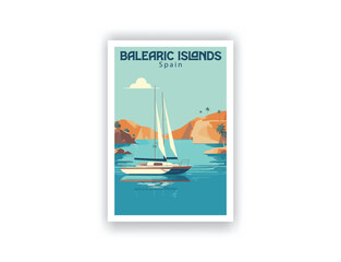 Balearic Islands, Spain. Vintage Travel Posters. Vector art. Famous Tourist Destinations Posters Art Prints Wall Art and Print Set Abstract Travel for Hikers Campers Living Room Decor