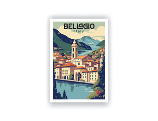 Bellagio, Italy. Vintage Travel Posters. Vector art. Famous Tourist Destinations Posters Art Prints Wall Art and Print Set Abstract Travel for Hikers Campers Living Room Decor