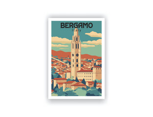 Bergamo, italy. Vintage Travel Posters. Vector art. Famous Tourist Destinations Posters Art Prints Wall Art and Print Set Abstract Travel for Hikers Campers Living Room Decor