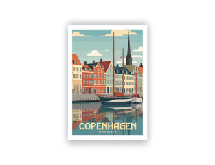Copenhagen, Denmark. Vintage Travel Posters. Vector art. Famous Tourist Destinations Posters Art Prints Wall Art and Print Set Abstract Travel for Hikers Campers Living Room Decor