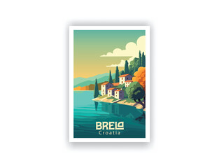 Brela, Croatia. Vintage Travel Posters. Vector art. Famous Tourist Destinations Posters Art Prints Wall Art and Print Set Abstract Travel for Hikers Campers Living Room Decor