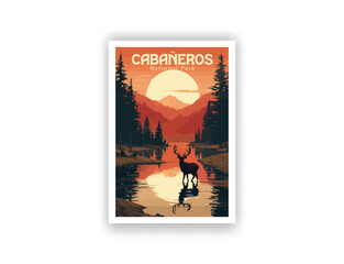 Cabañeros National Park. Vintage Travel Posters. Vector art. Famous Tourist Destinations Posters Art Prints Wall Art and Print Set Abstract Travel for Hikers Campers Living Room Decor