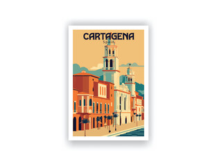 Cartagena, Spain. Vintage Travel Posters. Vector art. Famous Tourist Destinations Posters Art Prints Wall Art and Print Set Abstract Travel for Hikers Campers Living Room Decor - obrazy, fototapety, plakaty