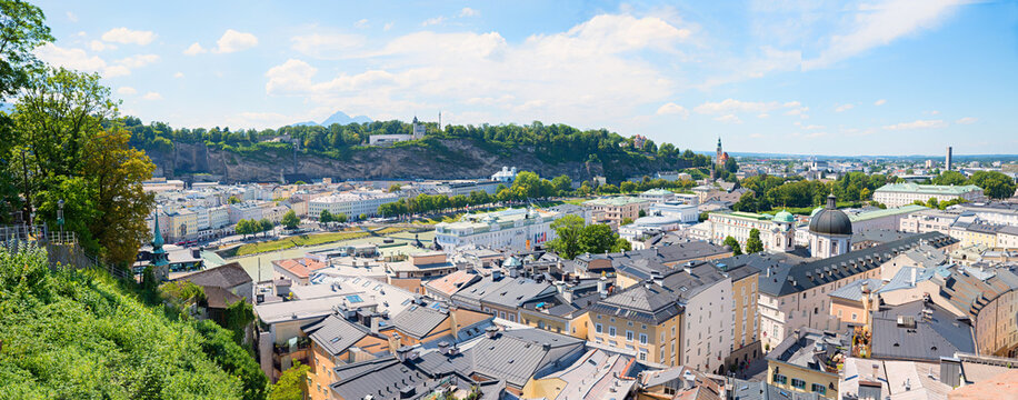 view from Festungsberg to the historic old town of Salzburg, austria