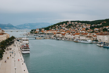 Amazing view of marina and Trogir town, Croatia. Travel destination in Croatia.