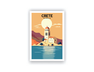 Crete, Greece.  Vintage Travel Posters. Vector art. Famous Tourist Destinations Posters Art Prints Wall Art and Print Set Abstract Travel for Hikers Campers Living Room Decor - obrazy, fototapety, plakaty