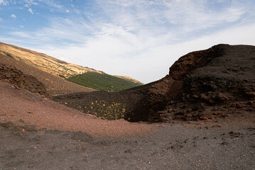Mount Etna landscape in Sicily, Italy with blue sky