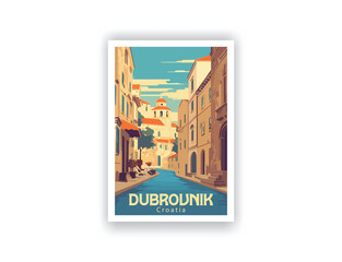 Dubrovnik, Croatia. Vintage Travel Posters. Vector art. Famous Tourist Destinations Posters Art Prints Wall Art and Print Set Abstract Travel for Hikers Campers Living Room Decor