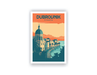 Dubrovnik, Croatia. Vintage Travel Posters. Vector art. Famous Tourist Destinations Posters Art Prints Wall Art and Print Set Abstract Travel for Hikers Campers Living Room Decor