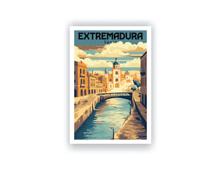 Extremadura, Spain. Vintage Travel Posters. Vector art. Famous Tourist Destinations Posters Art Prints Wall Art and Print Set Abstract Travel for Hikers Campers Living Room Decor