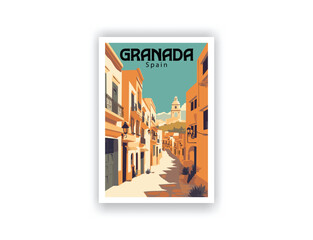 Granada, Spain. Vintage Travel Posters. Vector art. Famous Tourist Destinations Posters Art Prints Wall Art and Print Set Abstract Travel for Hikers Campers Living Room Decor