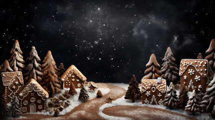 Christmas gingerbread cookies city decoration background - obrazy, fototapety, plakaty