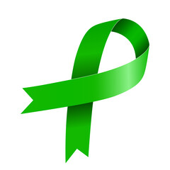 Green Awareness ribbon. Awareness for Glaucoma, Organ Donation, Liver Cancer, Scoliosis, lymphoma, Gallbladder and bile duct. Vector 3D illustration