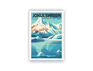 Jokulsarlon, Iceland. Vintage Travel Posters. Vector art. Famous Tourist Destinations Posters Art Prints Wall Art and Print Set Abstract Travel for Hikers Campers Living Room Decor