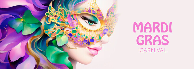 Mardi Gras template. Banner for mardi gras carnival in violet,green,yellow colors