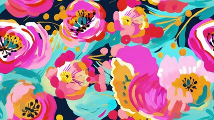 A painted flowers in a psychedelic avant-garde style .carbincore.Trippy Design A girl with flowers on her head. spring. bright pink color