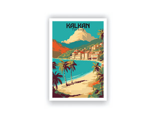 Kalkan, Turkey. Vintage Travel Posters. Vector art. Famous Tourist Destinations Posters Art Prints Wall Art and Print Set Abstract Travel for Hikers Campers Living Room Decor