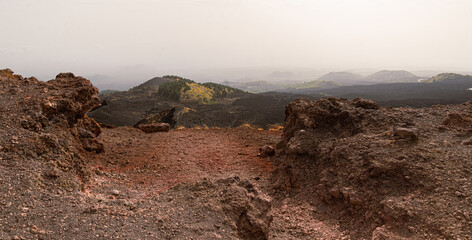 Mount Etna landscape in Sicily, Italy with blue sky